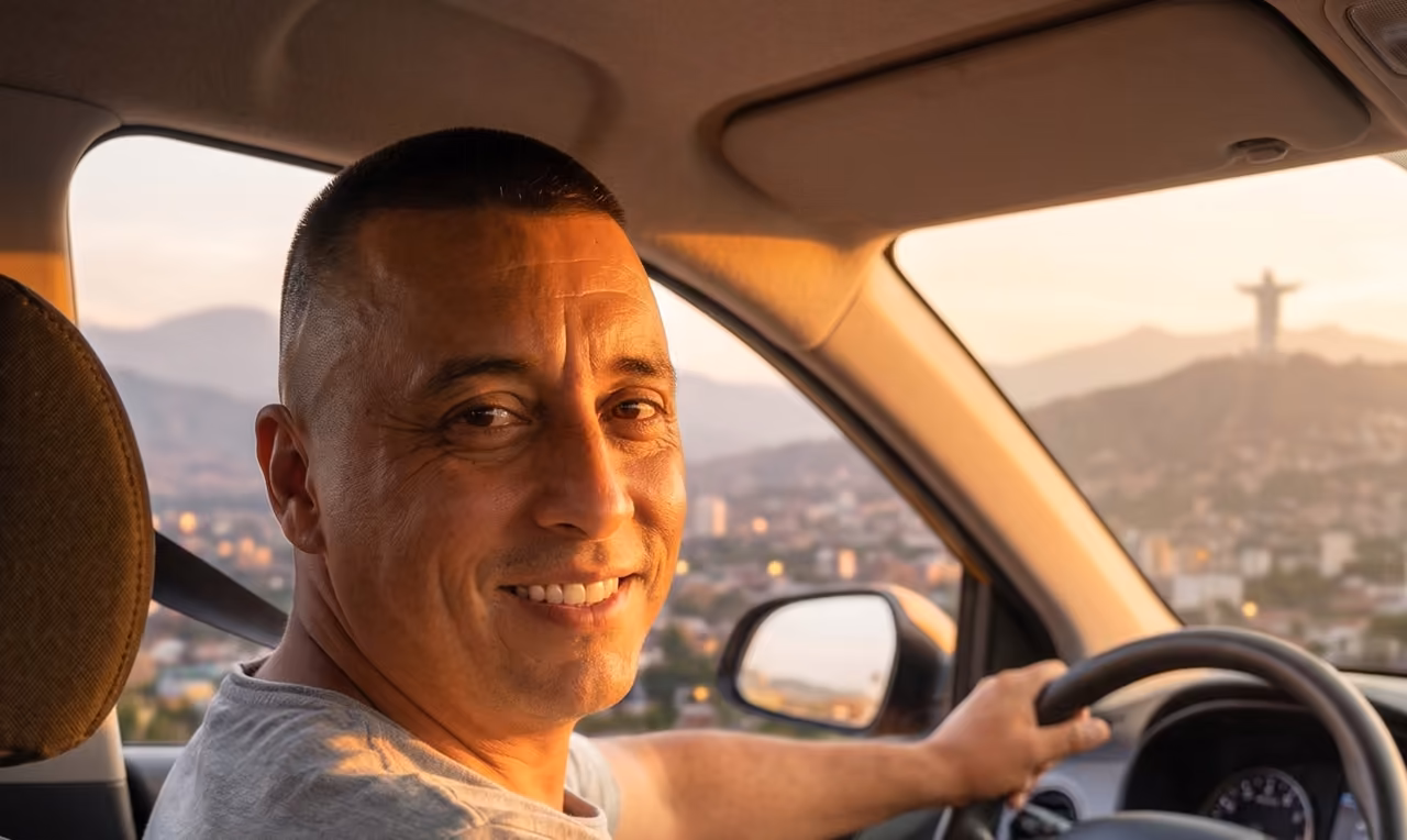 Don Fernando, conductor profesional, al volante de un vehículo en Cali