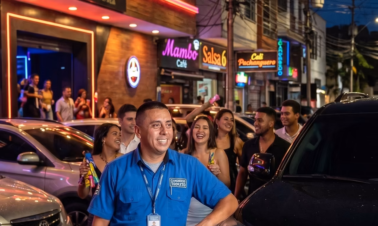 Don Fernando conduciendo durante un servicio nocturno en Cali